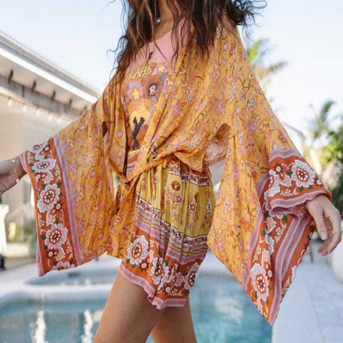 Golden Orange Boho Short Robe