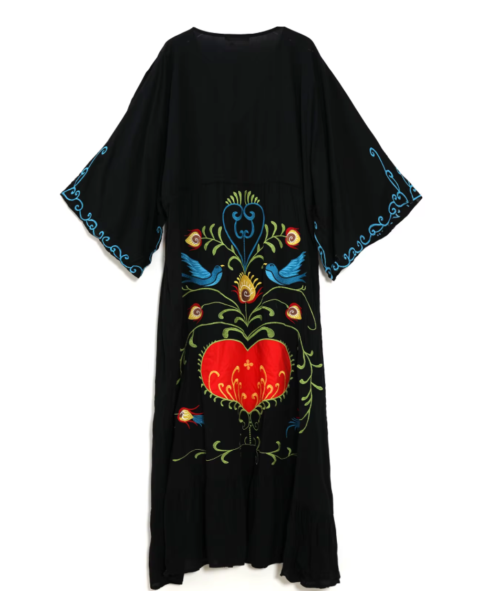 Black Heart Floral Embroidered Maxi Dress