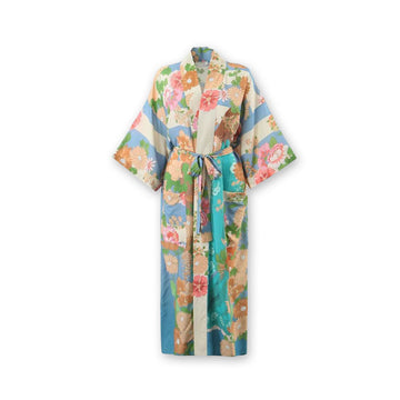 Blue Blooms Boho Floral Print Maxi Robe