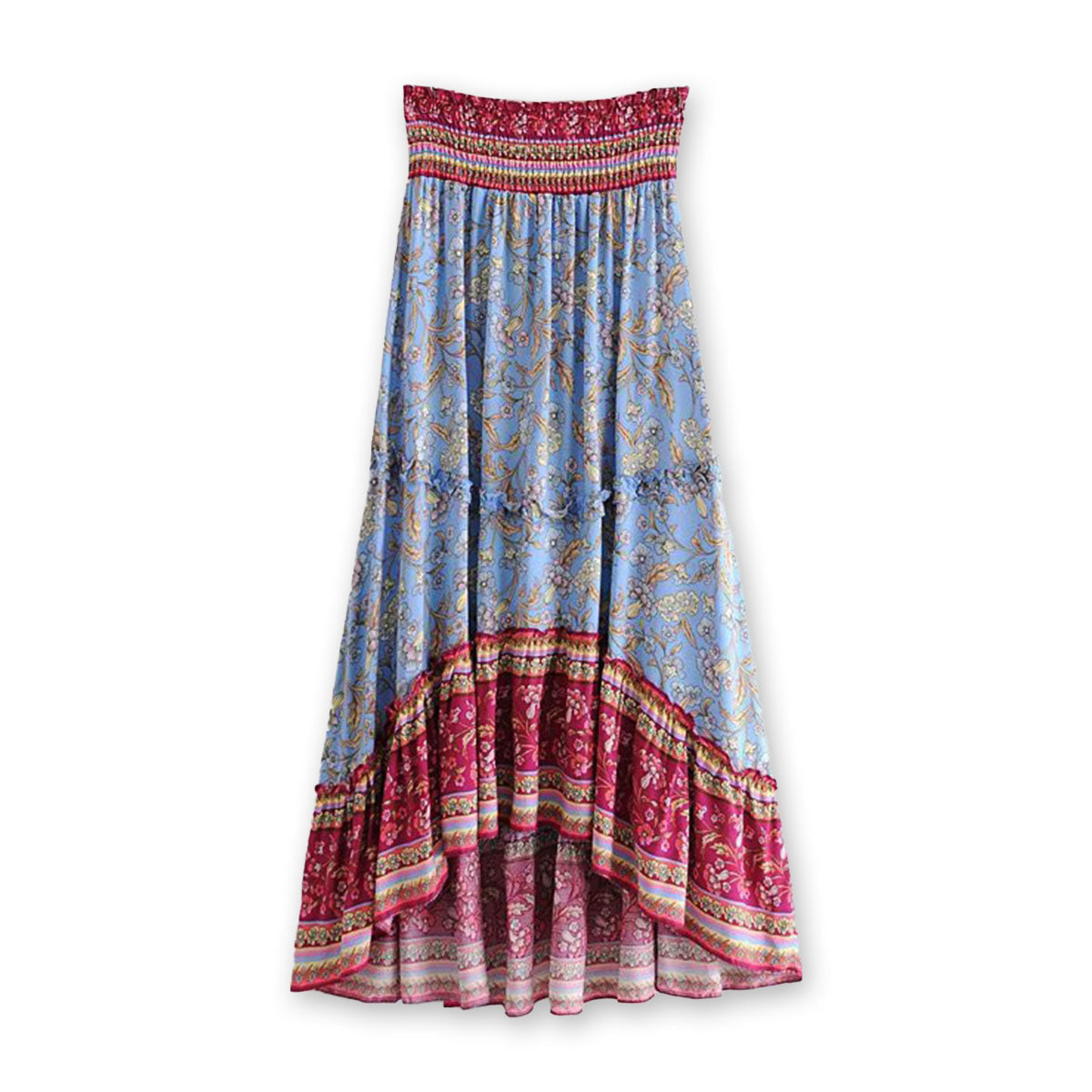 Periwinkle Dream Boho Floral Print Maxi Skirt