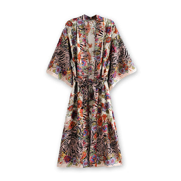 Zebra Print Boho Floral Maxi Robe