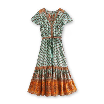Sea Mist Boho Floral Print Midi Dress