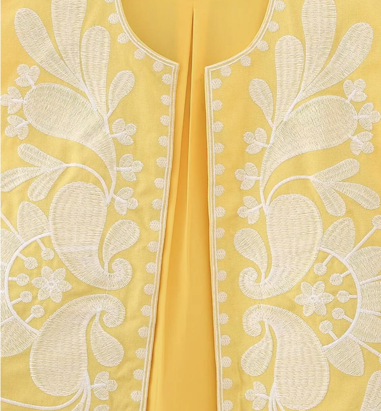 Yellow Boho Floral Embroidered Vest
