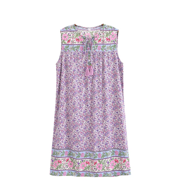 Posy Purple Boho Floral Print Mini Dress