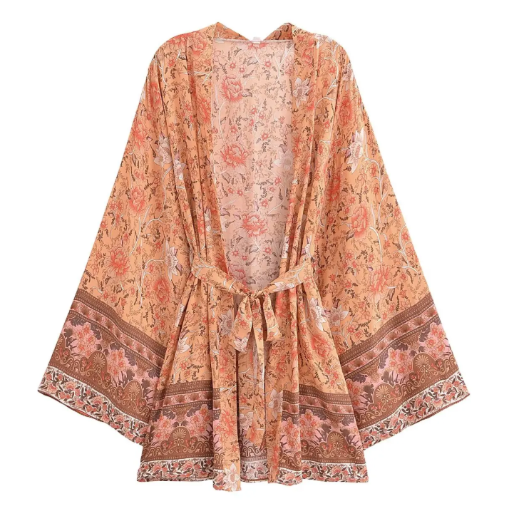 Royal Rose Boho Floral Print Short Robe