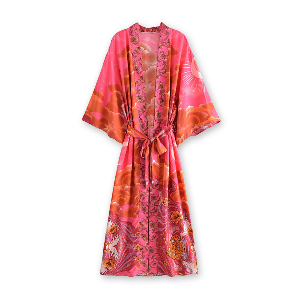 Moonstruck Pink Goddess Boho Kimono Maxi Robe