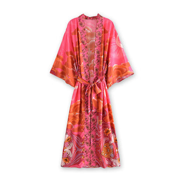 Moonstruck Pink Goddess Boho Kimono Maxi Robe