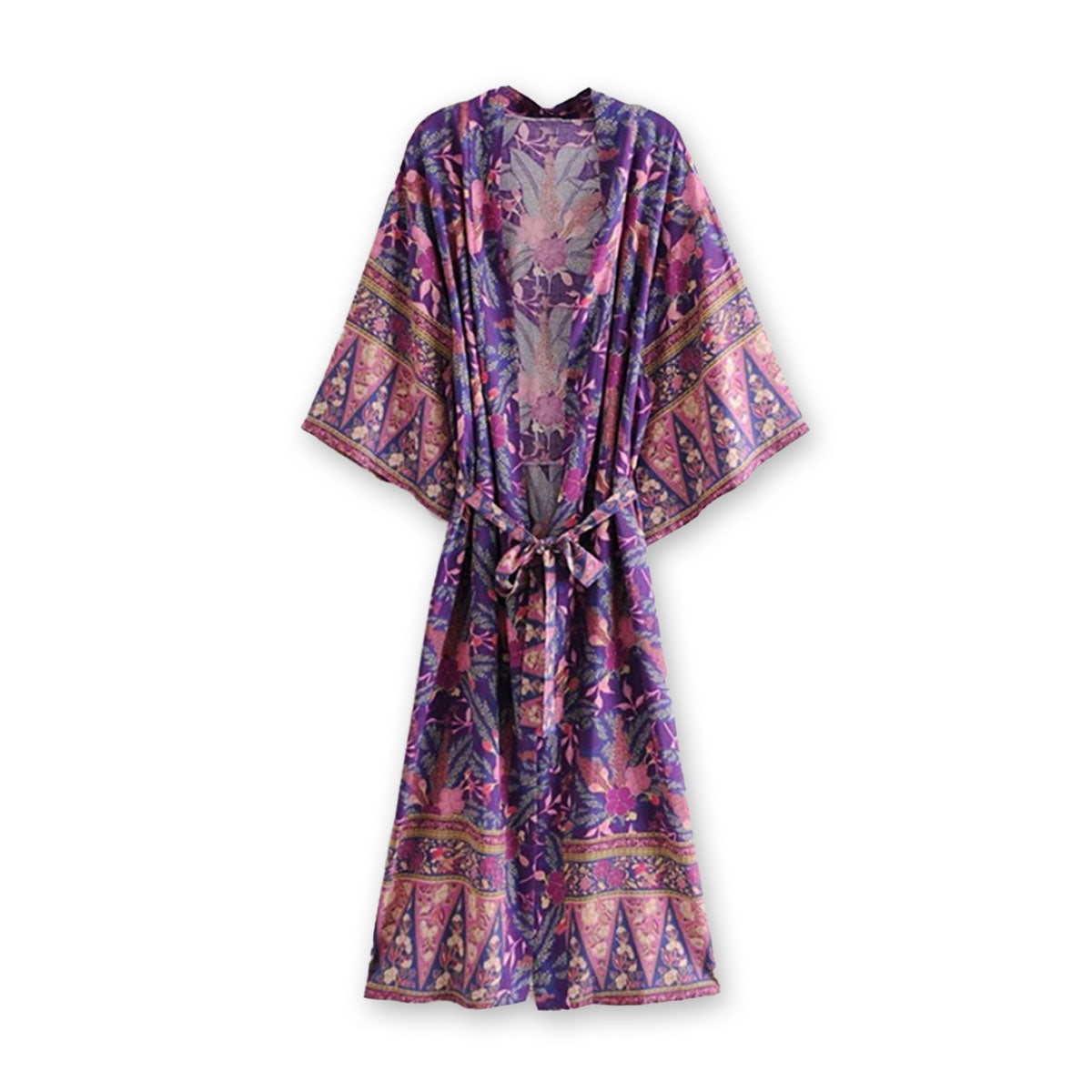 Violet Purple Boho Floral Print Maxi Robe