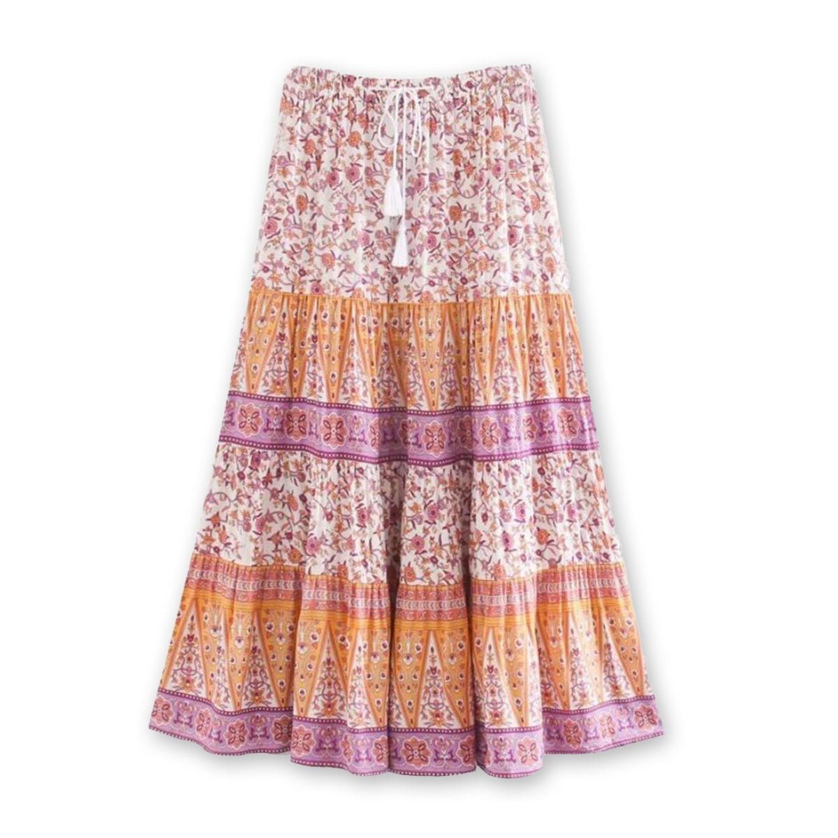 Posy Purple Floral Print Boho Midi Skirt