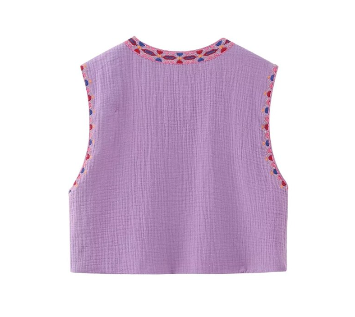 Purple Blooms Boho Floral Embroidered Vest