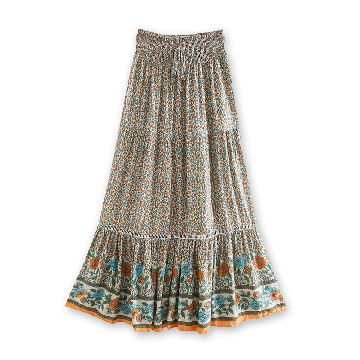 Jasmine White Boho Floral Print Maxi Skirt