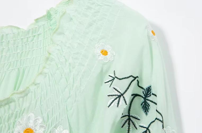 Mint Blossom Floral Embroidered Maxi Dress