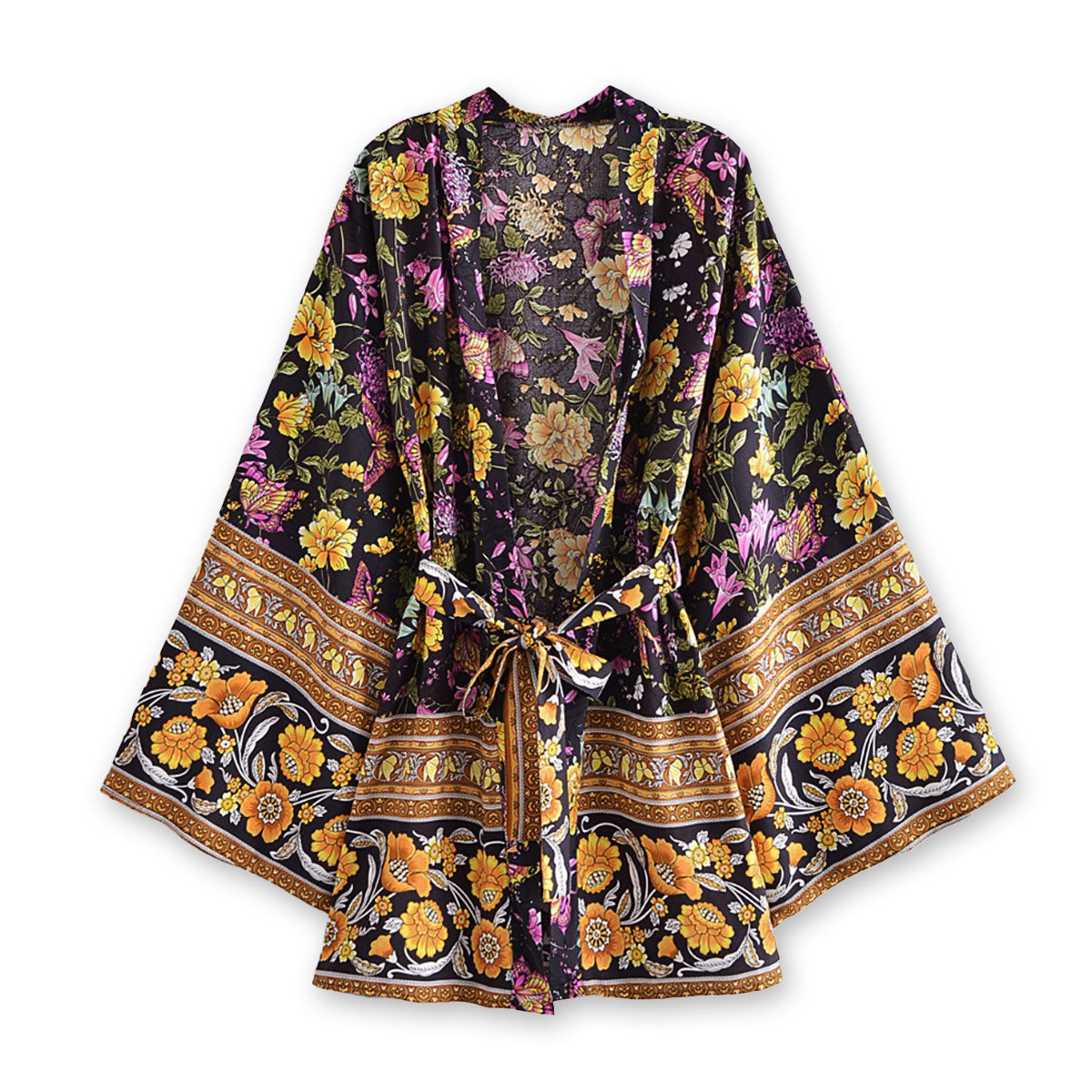 Dark Butterfly Boho Floral Print Short Robe