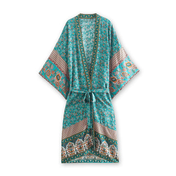 Rivulet Green Boho Floral Print Midi Robe