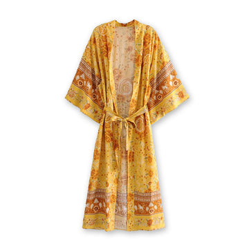 Golden Yellow Horse Boho Maxi Robe