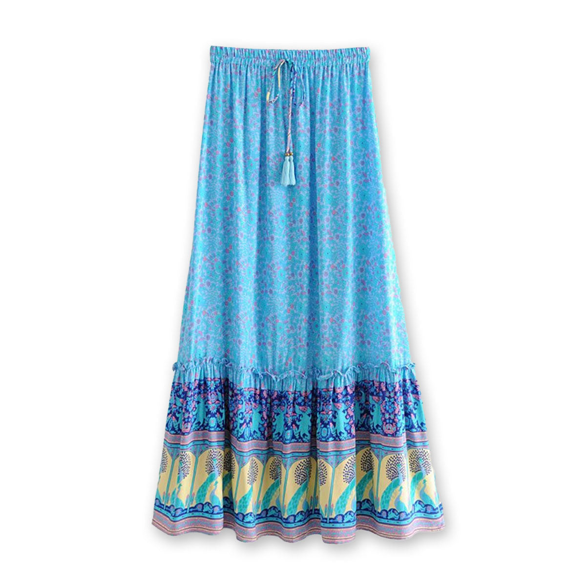 Island Sea Boho Floral Print Maxi Skirt