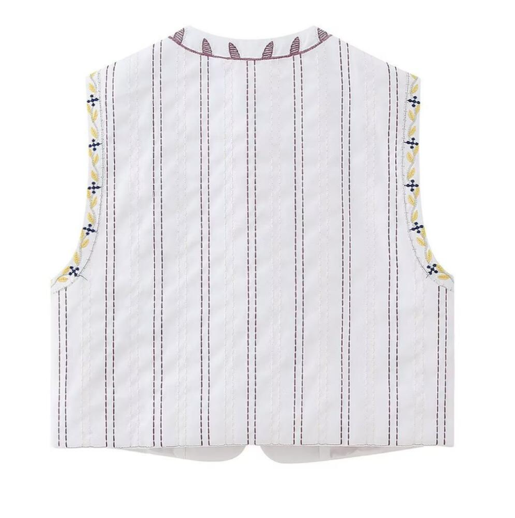 White Boho Floral Embroidered Vest
