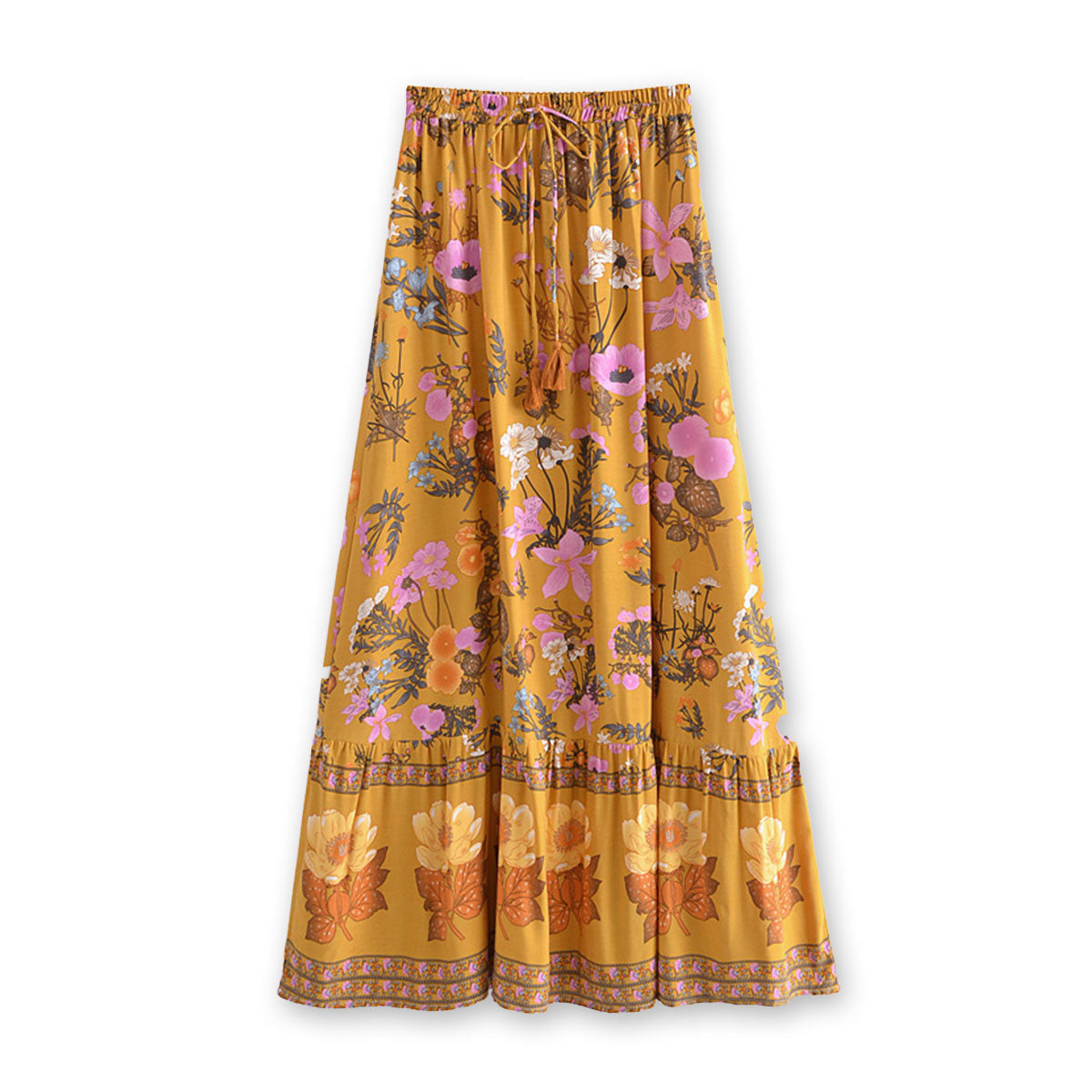 Golden Hour Boho Floral Print Maxi Skirt