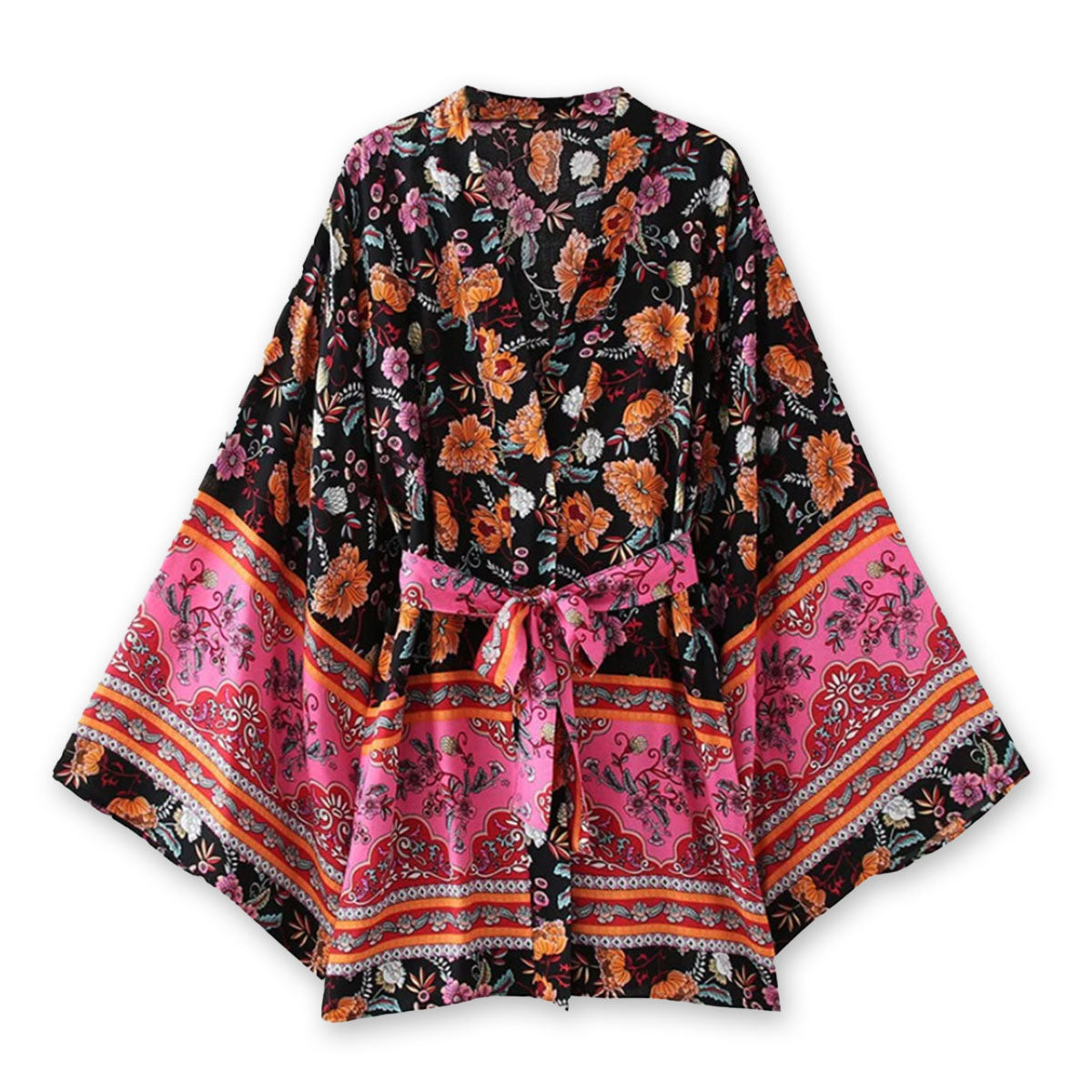 Black Magic Boho Floral Print Short Robe