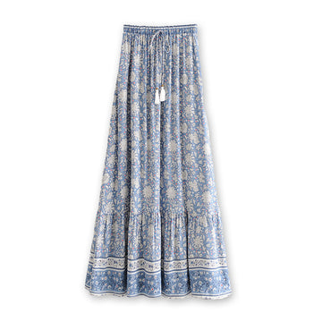 Blue Bliss Boho Floral Print Maxi Skirt