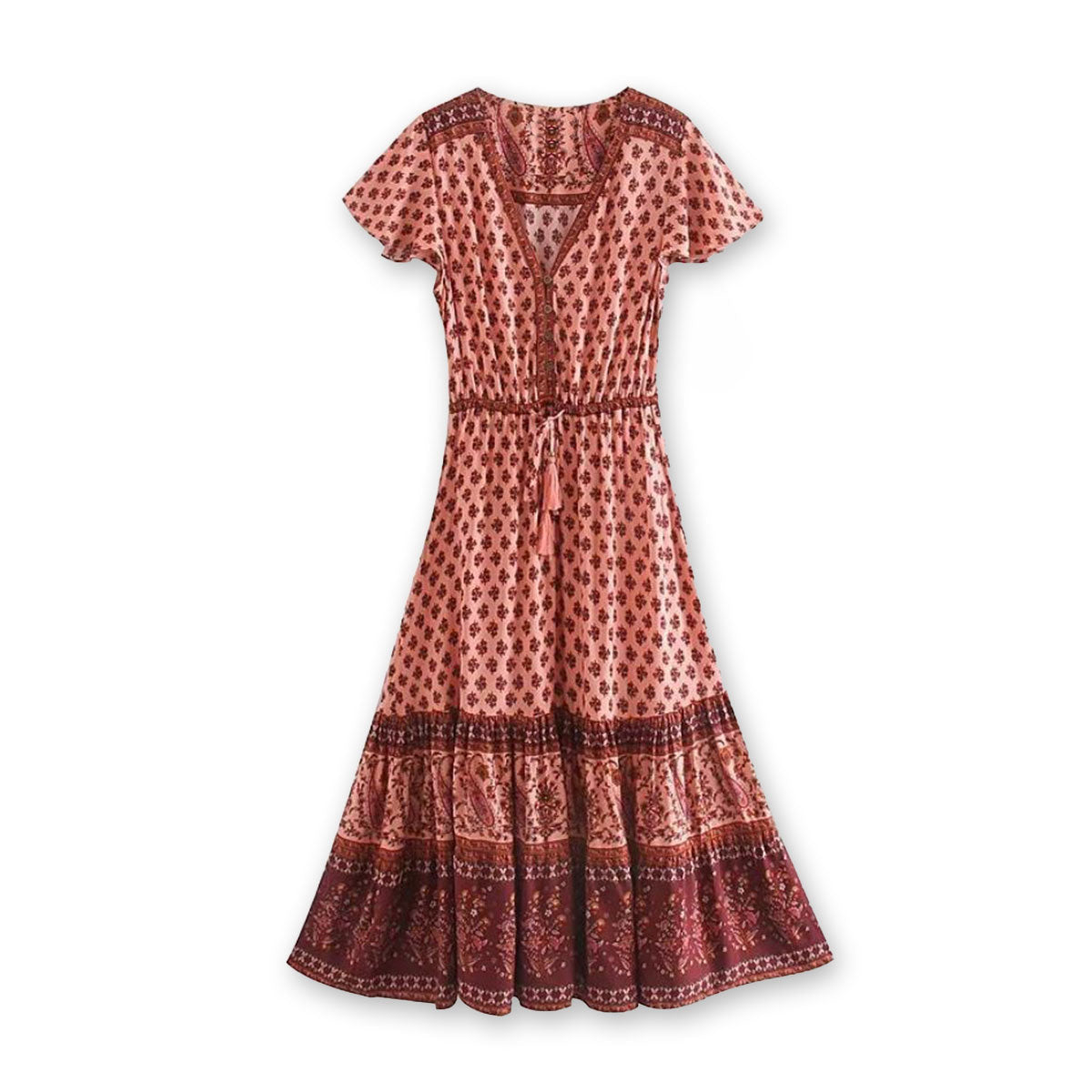 Siesta Rose Boho Floral Print Midi Dress