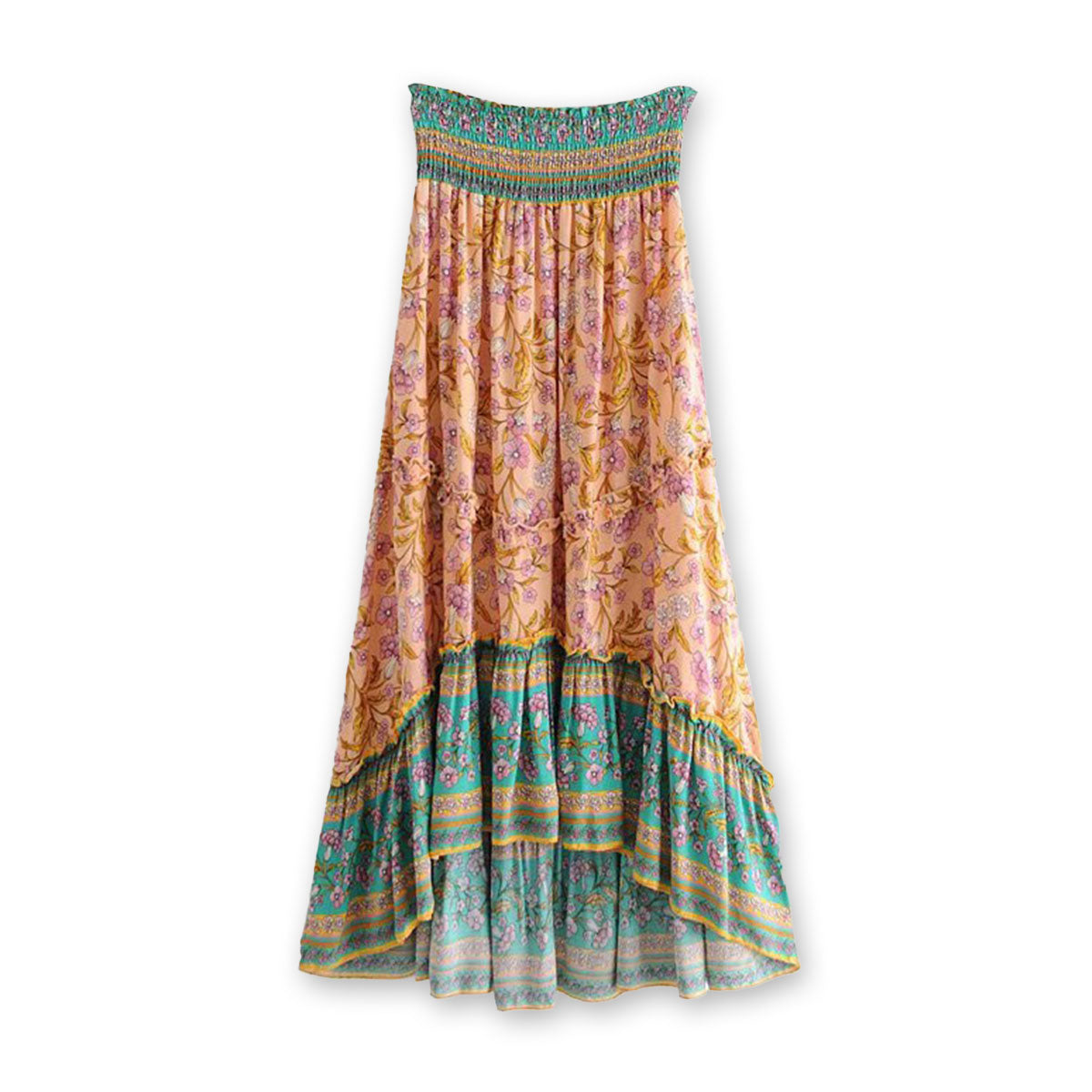Sweet Peach Boho Floral Print Maxi Skirt