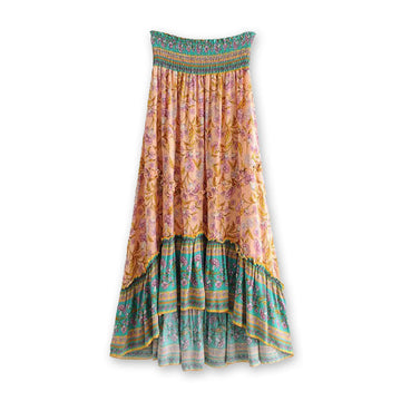 Sweet Peach Boho Floral Print Maxi Skirt