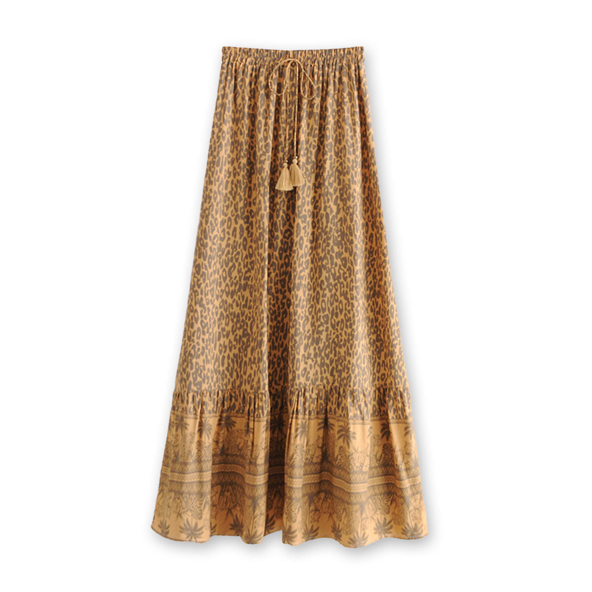 Tawny Brown Cheetah Print Boho Maxi Skirt