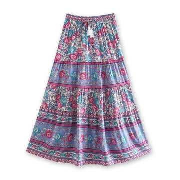 Rose Bloom Boho Floral Print Maxi Skirt