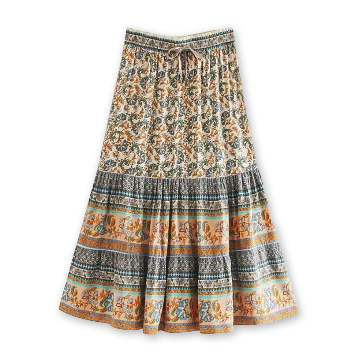 Blue Haven Boho Floral Print Midi Skirt