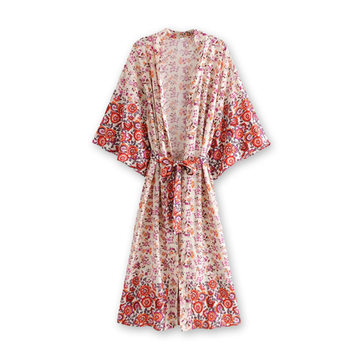 Poppy Blossom Boho Floral Print Maxi Robe