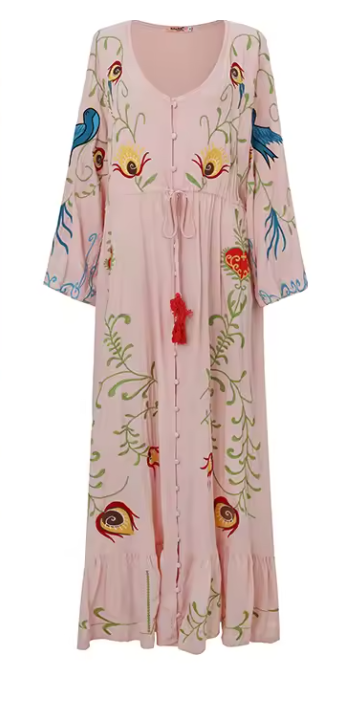 Blushing Heart Floral Embroidered Maxi Dress