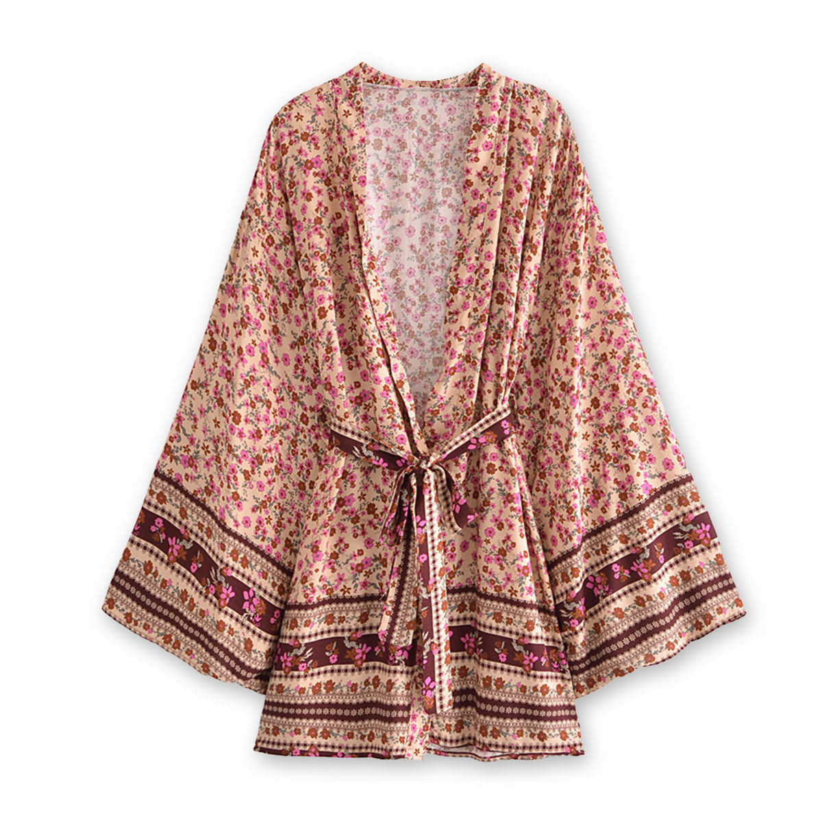 Pink Sangria Boho Floral Print Short Robe