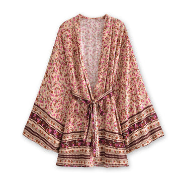 Pink Sangria Boho Floral Print Short Robe