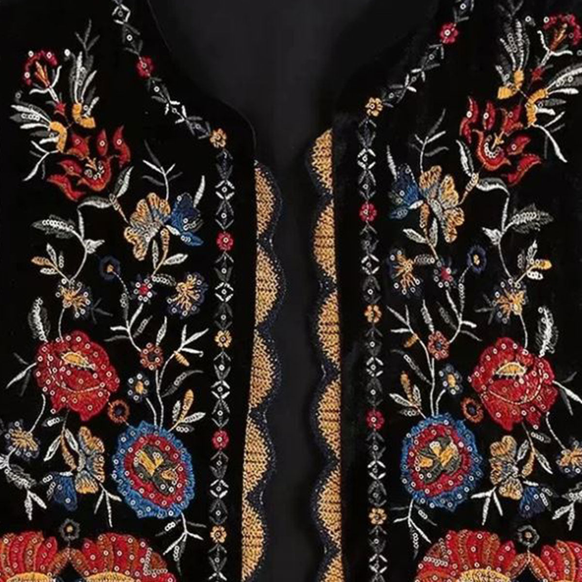 Black Boho Floral Embroidered Vest
