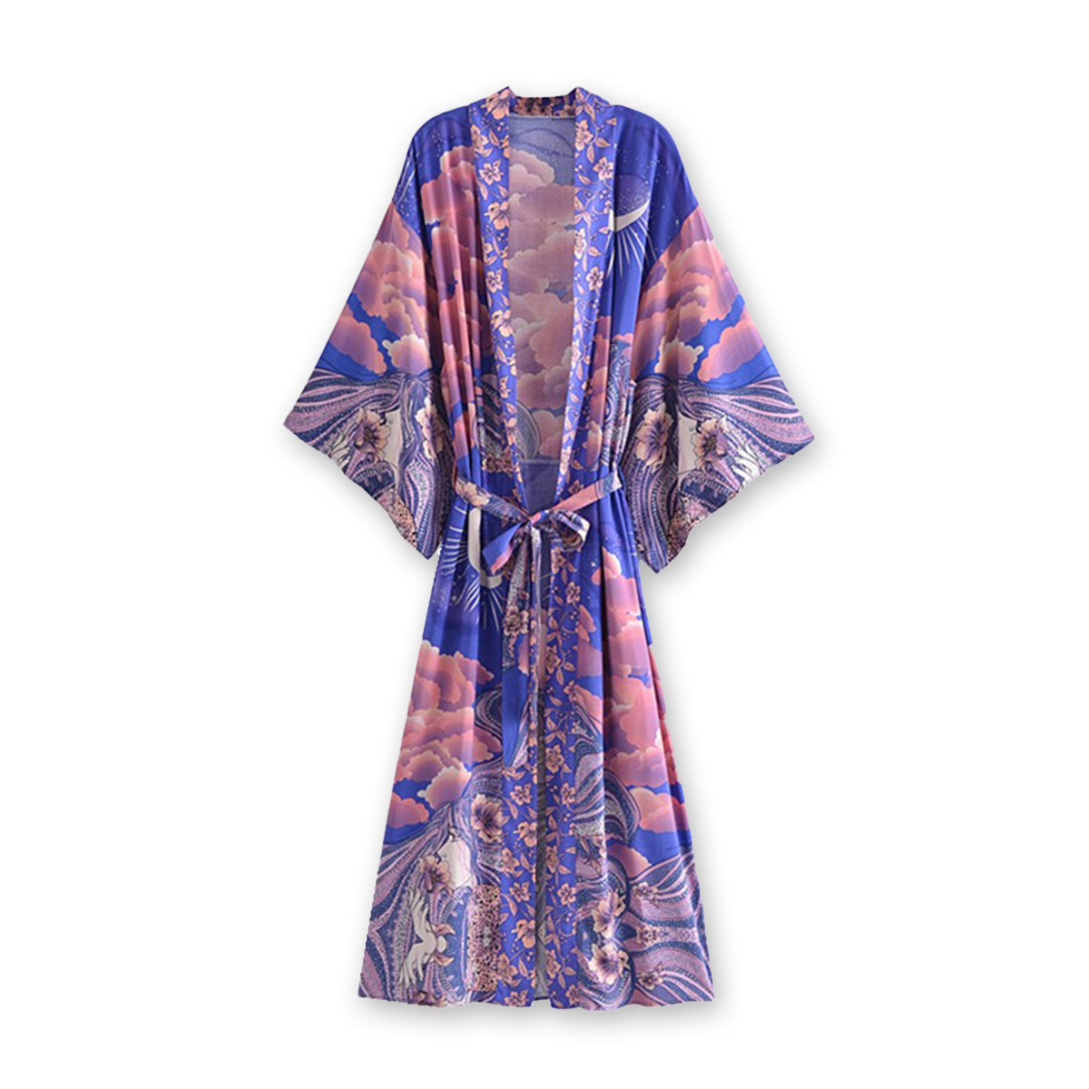 Moonstruck Indigo Goddess Boho Maxi Kimono Robe