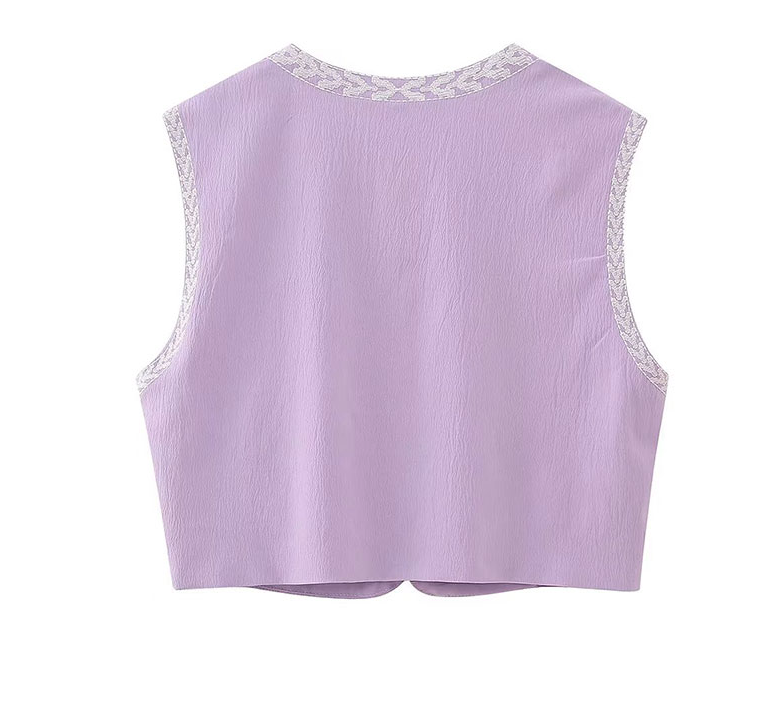 Lavender Blooms Boho Floral Embroidered Vest