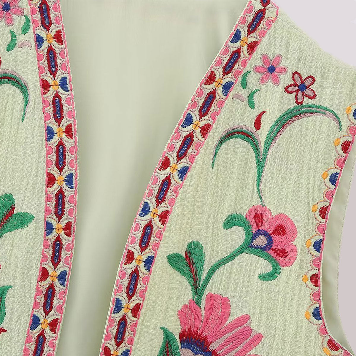 Green Blooms Boho Floral Embroidered Vest
