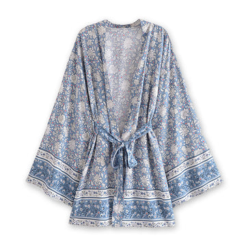 Dayflower Boho Floral Print Short Robe