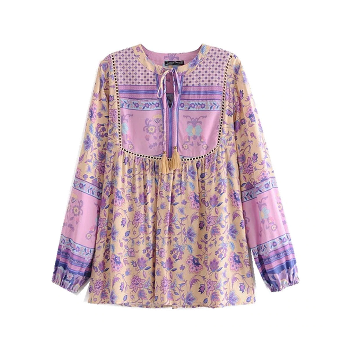 Lavender Falls Boho Floral Print Long Sleeve Blouse