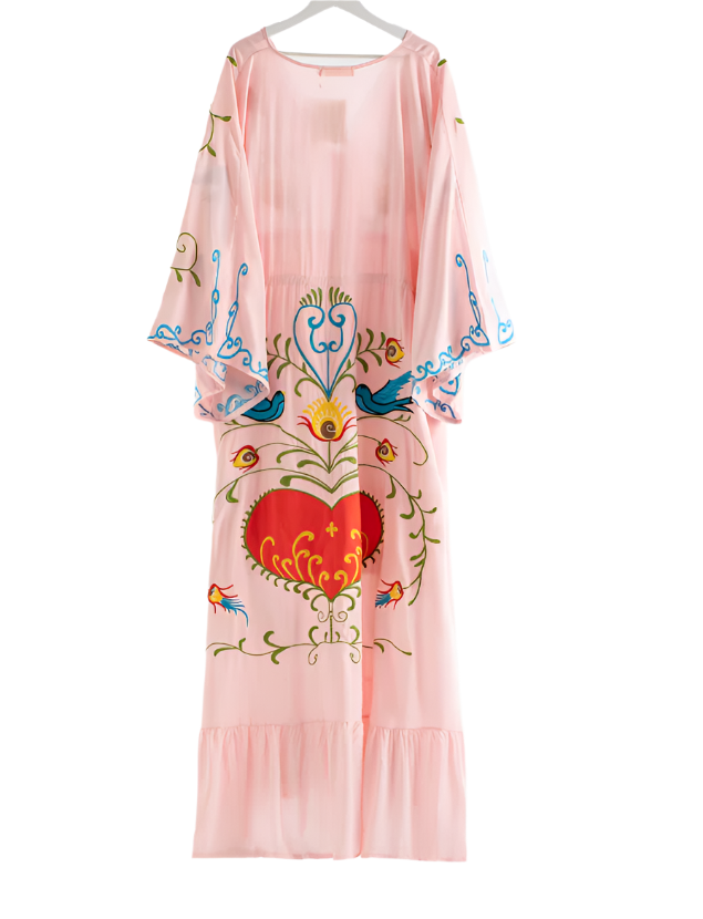 Blushing Heart Floral Embroidered Maxi Dress