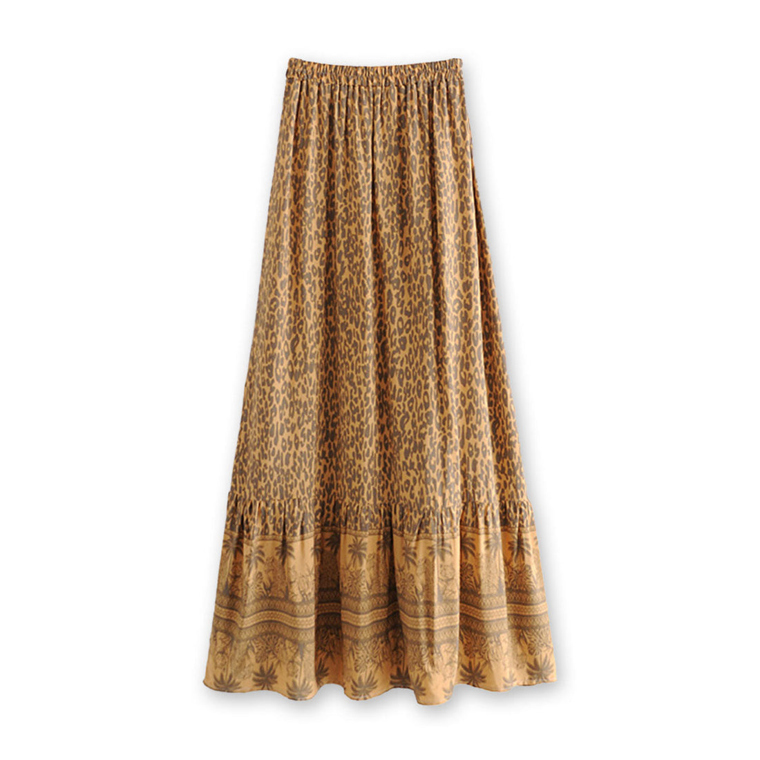 Tawny Brown Cheetah Print Boho Maxi Skirt