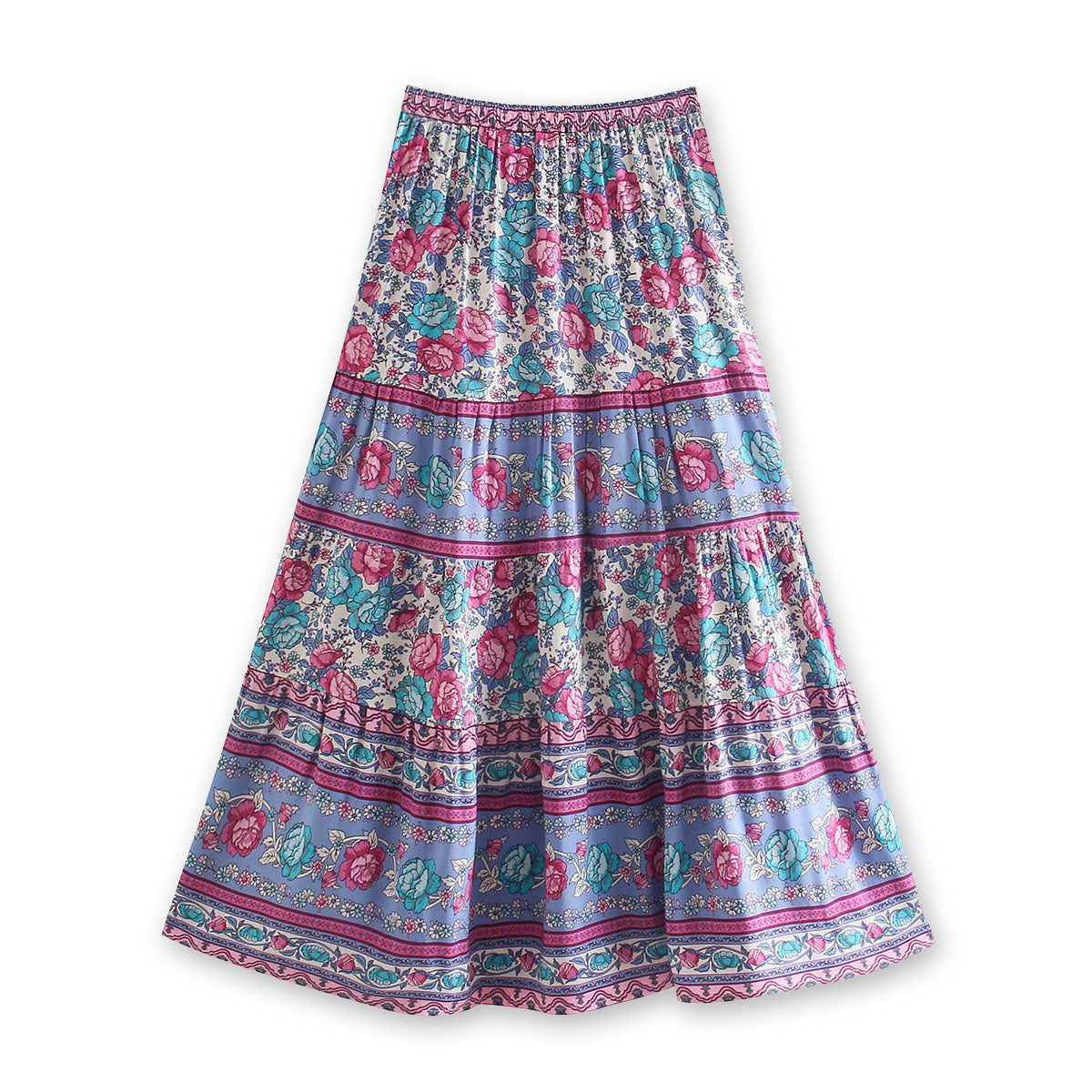 Rose Bloom Boho Floral Print Maxi Skirt