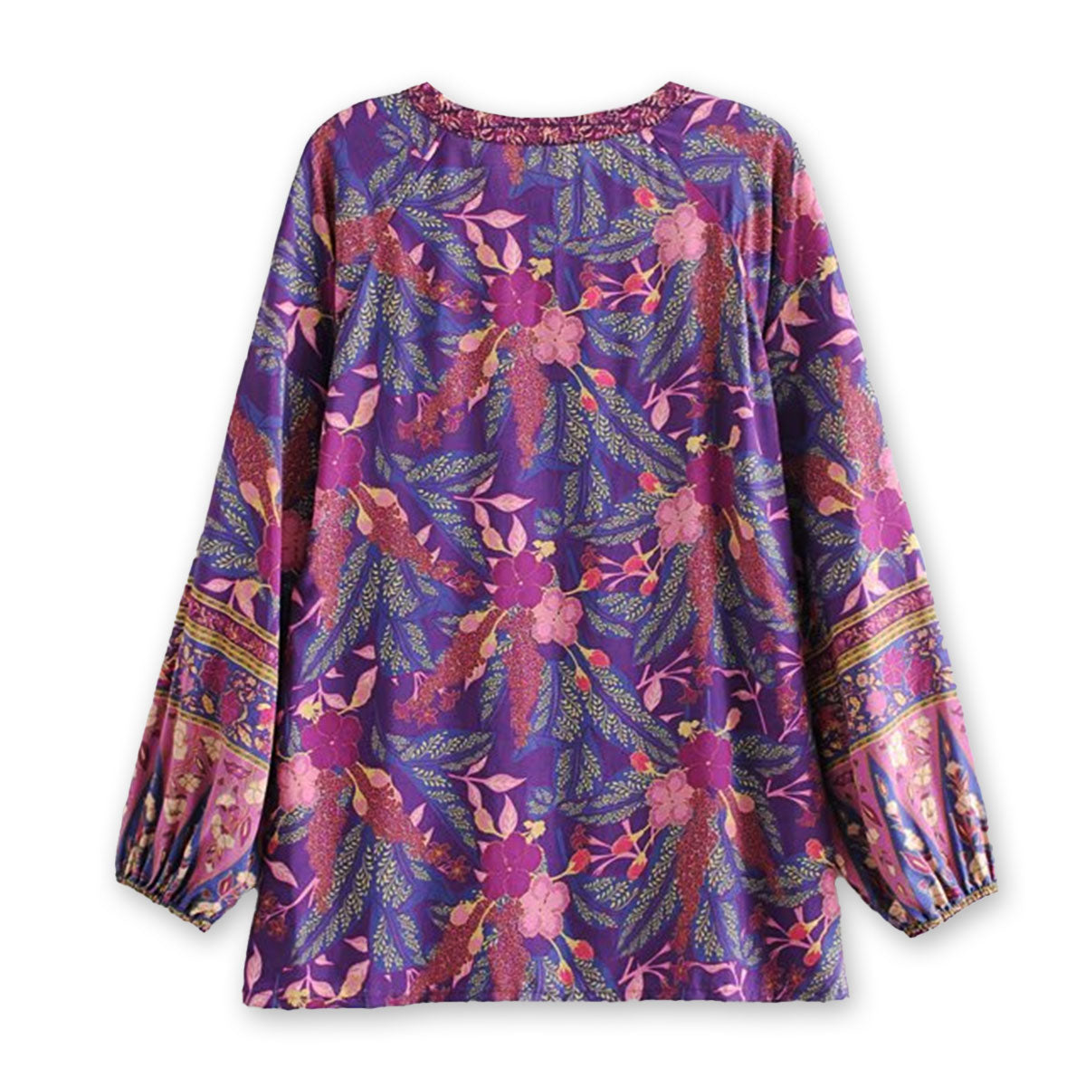 Purple Willow Boho Floral Print Long Sleeve Blouse