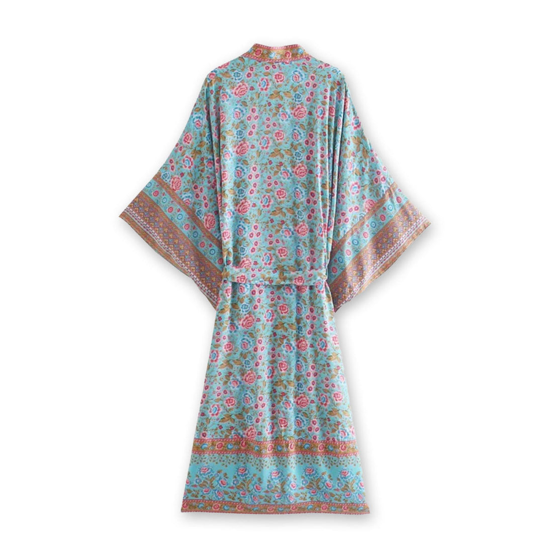 Sea Glass Blue Boho Floral Print Midi Robe