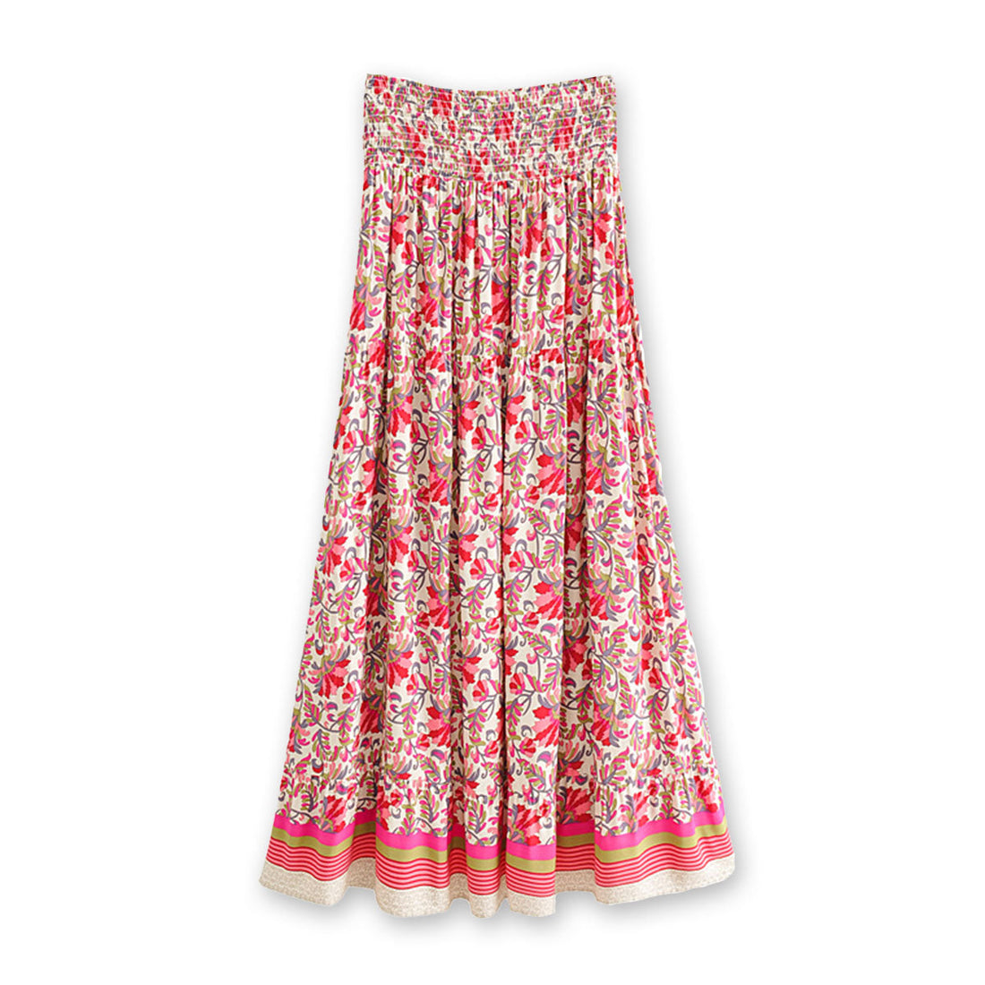Fantasy Rose Boho Floral Print High-Low Maxi Skirt