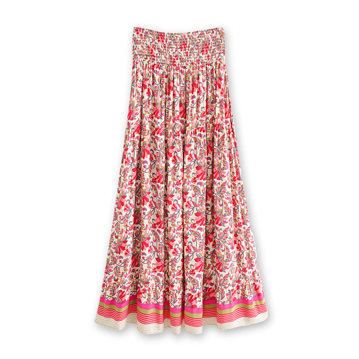 Fantasy Rose Boho Floral Print High-Low Maxi Skirt