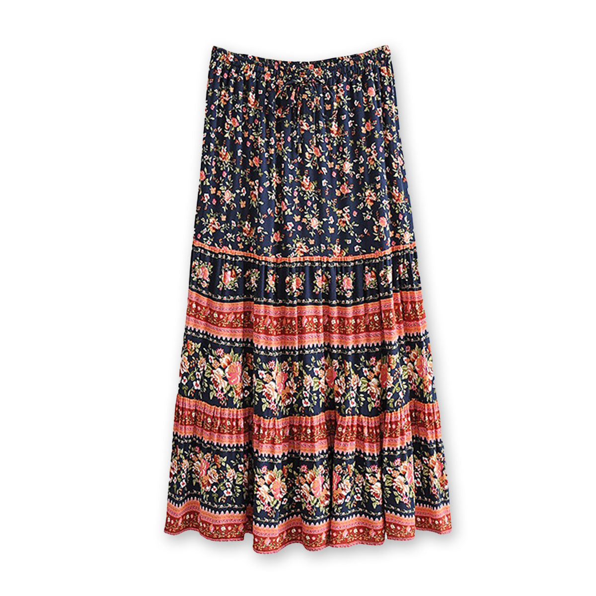 Forever Rose Boho Floral Print Midi Skirt