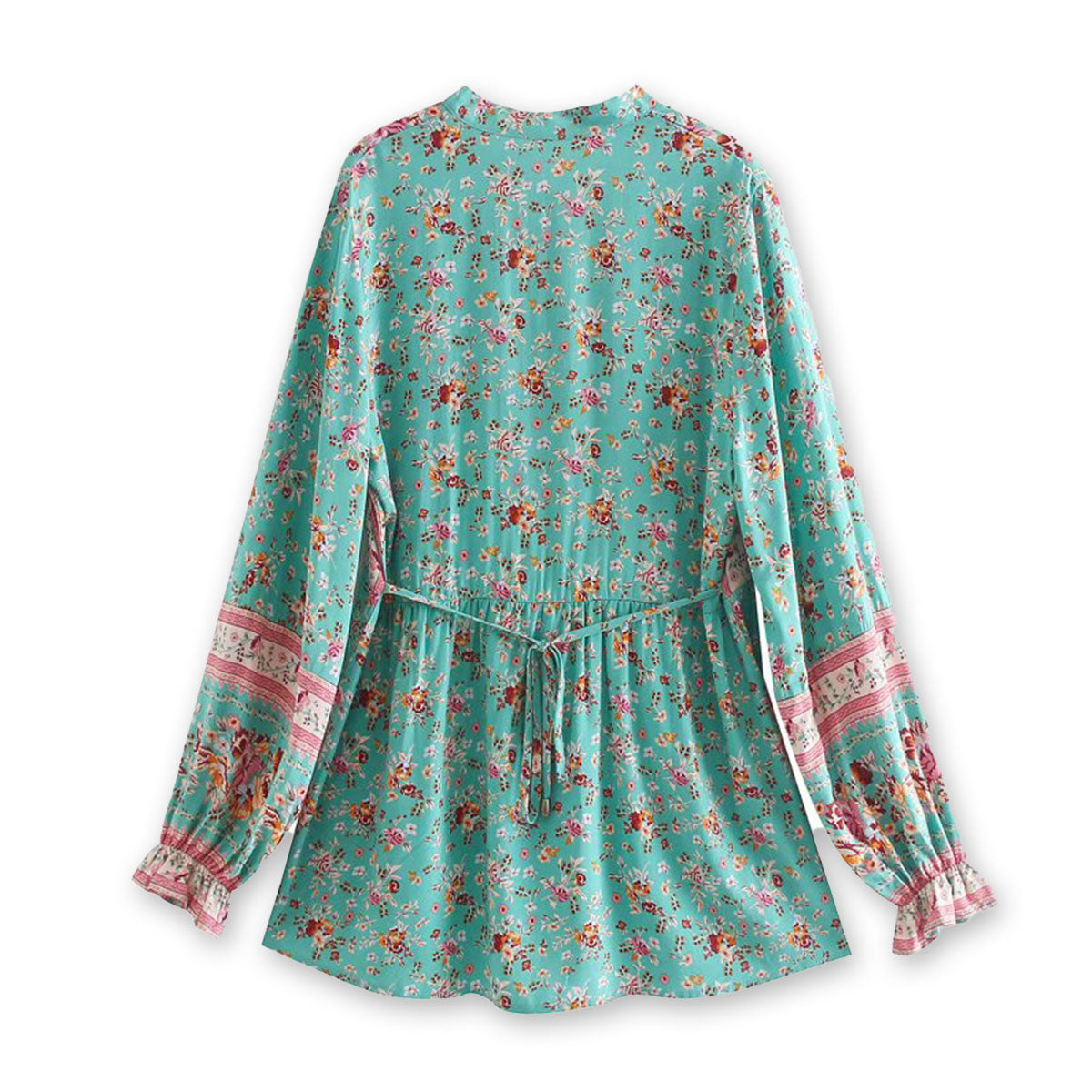 Sweet Mint Boho Floral Print Long Sleeve Blouse