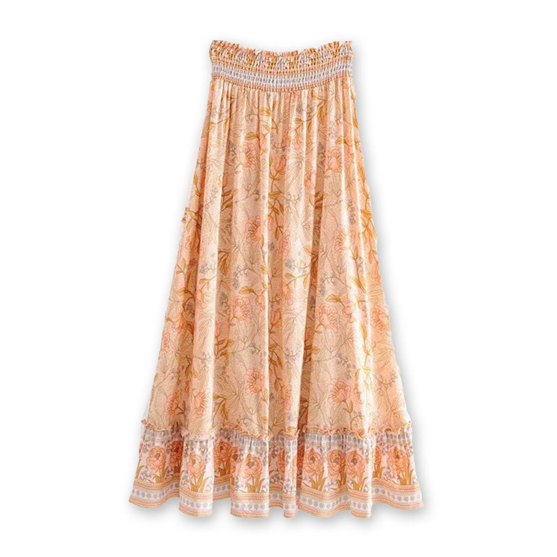 Malibu Peach Boho Floral Print Maxi Skirt